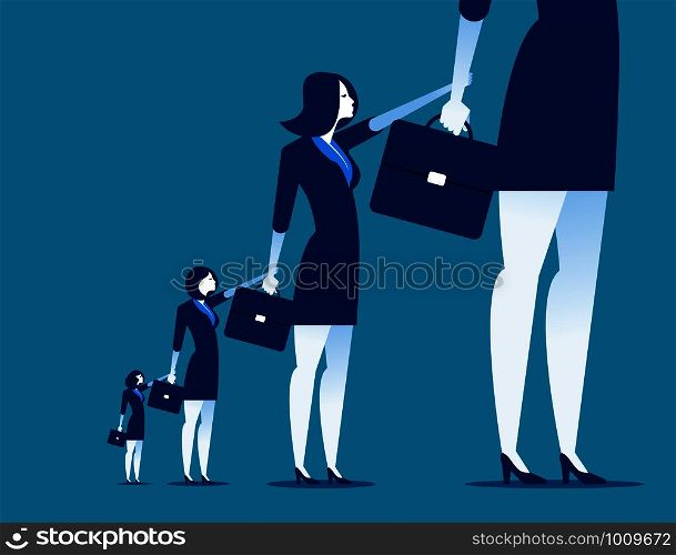 Businesswoman hanging on to another. Concept business vector.