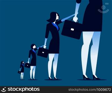 Businesswoman hanging on to another. Concept business vector.