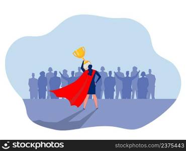  businesswoman Happy with gold trophy cup , successful people group.Vector concept