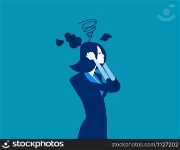 Businesswoman head have smoke. Concept business vector illustration.