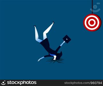 Businesswoman hiding his head in ground or fall of business. Concept indicators business illustration. Vector cartoon character and abstract