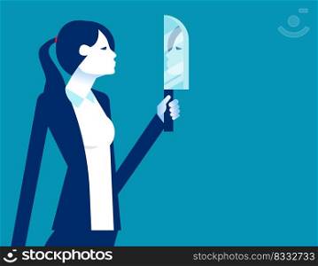 Businesswoman hold knife with the shadow reflect