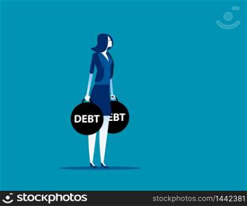 Businesswoman holding debt. Concept business vector, Risk, Problem, Loan.