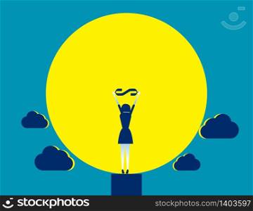Businesswoman holding dollar sign. Concept business vector, Moon, Finance and economy.. Businesswoman holding dollar sign. Concept business vector, Moon, Finance and economy.
