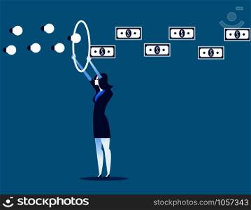 Businesswoman holding loop. Concept business vector illustration.