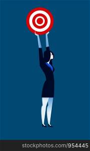 Businesswoman holding target to success. Concept business illustration. Vector flat