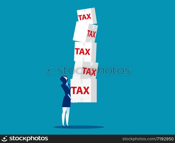 Businesswoman holding tax. Concept business vector illustration, Debt, Loan.. Businesswoman holding tax. Concept business vector illustration, Debt, Loan.