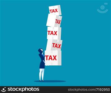 Businesswoman holding tax. Concept business vector illustration, Debt, Loan.. Businesswoman holding tax. Concept business vector illustration, Debt, Loan.