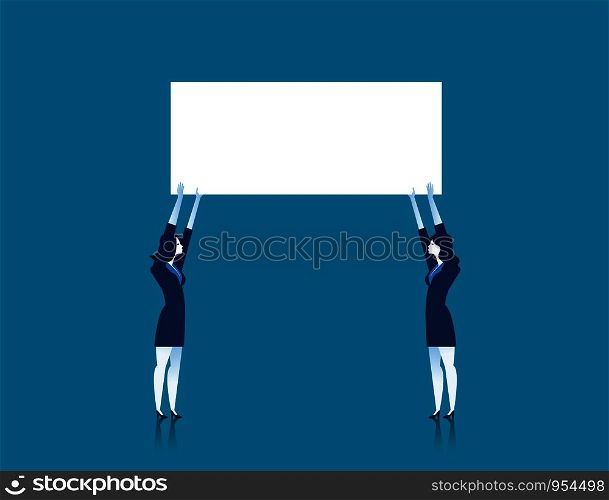 Businesswoman holding the empty sign. Concept business illustration. Vector
