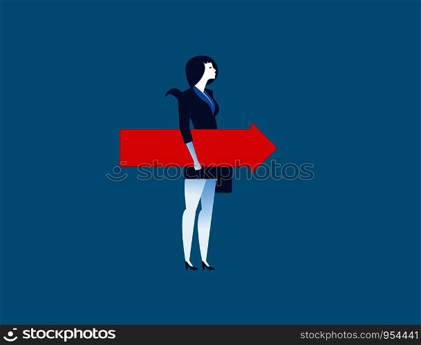 Businesswoman holding the red arrow. Concept business illustration. Vector