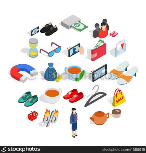 Businesswoman icons set. Isometric set of 25 businesswoman vector icons for web isolated on white background. Businesswoman icons set, isometric style