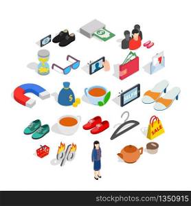 Businesswoman icons set. Isometric set of 25 businesswoman vector icons for web isolated on white background. Businesswoman icons set, isometric style