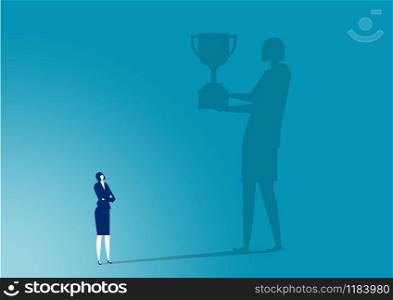 businesswoman imaging toward award to sucess work vector.