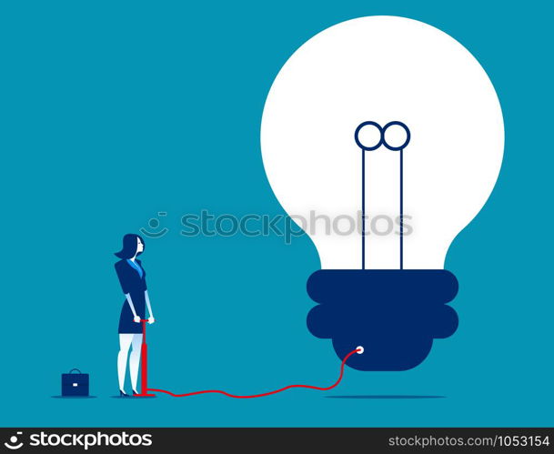 Businesswoman inflating bulb. Concept business vector illustration.