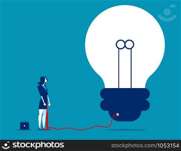 Businesswoman inflating bulb. Concept business vector illustration.