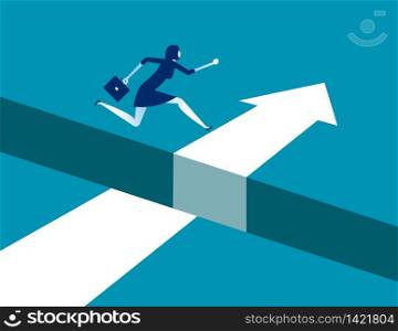Businesswoman jumping over gap on way to success, Concept business solving problem vector illustration, Flat business character, Cartoon style design.