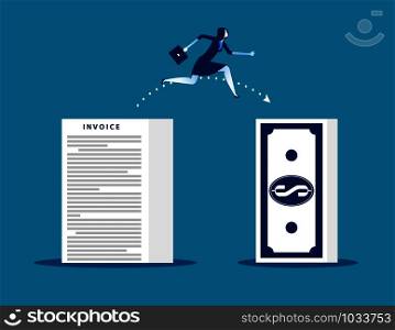 Businesswoman leaping from loss to profit. Concept business vector illustration.