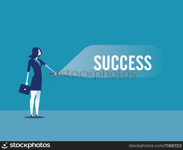 Businesswoman lights shadow success with flashlight. Concept business vector illustration.. Businesswoman lights shadow success with flashlight. Concept business vector illustration.
