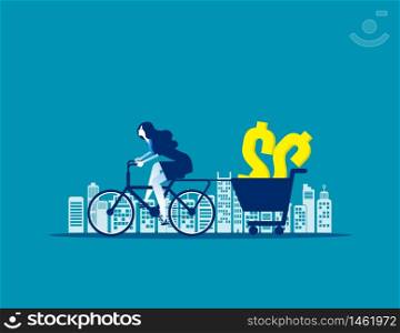 Businesswoman making money. Concept business vector, Currency, Profit, Growth.