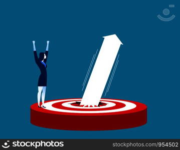 Businesswoman of successful, working through the target Concept business vector illustration. Character cartoon flat