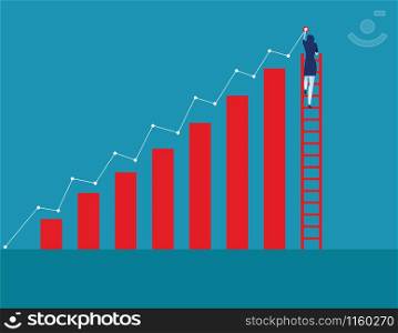 Businesswoman on ladder and drawing growing trend. Concept business vectdor illustration.
