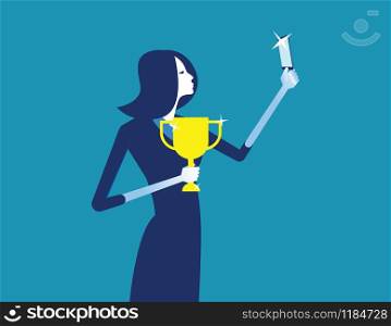 Businesswoman photograph with a trophy. Concept business vector illustration.