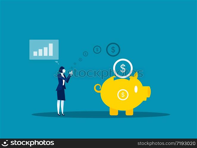businesswoman plan online save money on pig concept vector