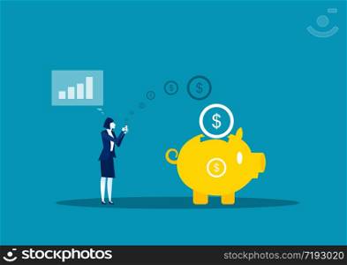 businesswoman plan online save money on pig concept vector