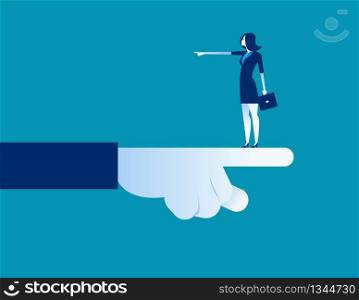 Businesswoman pointing direction different. Concept business vector illustration.. Businesswoman pointing direction different. Concept business vector illustration.