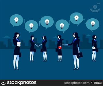 Businesswoman presenting mechanism and ideas. Concept business illustration. Vector flat