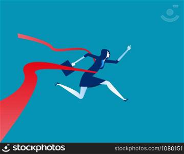 Businesswoman reaching the finish line. Concept business vector illustration.