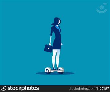 Businesswoman riding on hoverboard. Concept business vector illustration.. Businesswoman riding on hoverboard. Concept business vector illustration.