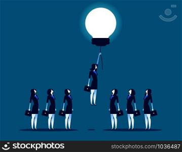 Businesswoman rising on bulb balloon. Concept business vector illustration.