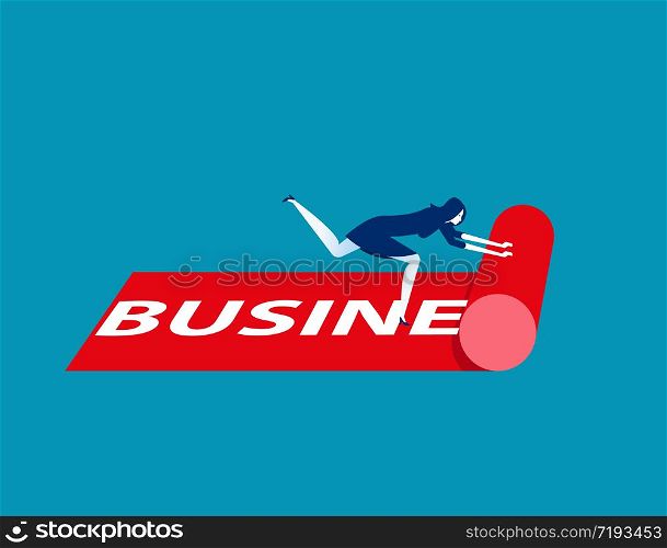Businesswoman rolling out the business carpet. Concept business vector illustration. Rolling, Red.