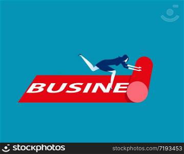Businesswoman rolling out the business carpet. Concept business vector illustration. Rolling, Red.