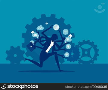 Businesswoman running a hurry multitasking. Employee lifestyle concept. Silhouette vector illustration style