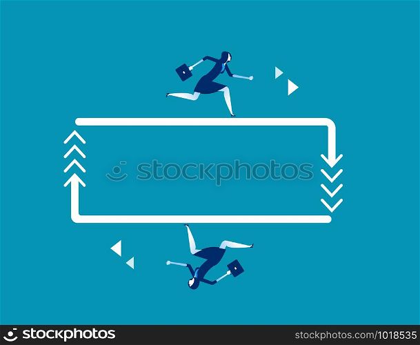 Businesswoman running on the arrow. Concept business vector.