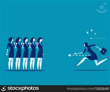 Businesswoman running right through to the goal. Concept business vector illustration.