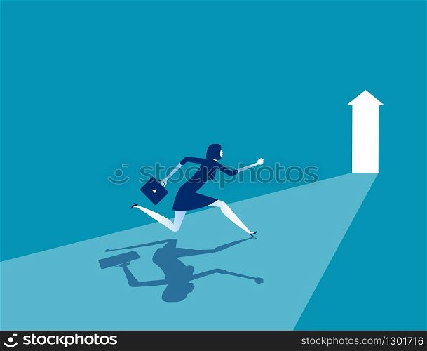 Businesswoman running to goal, Concept business vector illustration, Flat business cartoon, Character style design, Running, Rear view.