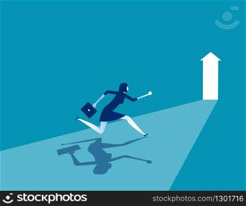 Businesswoman running to goal, Concept business vector illustration, Flat business cartoon, Character style design, Running, Rear view.