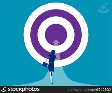 Businesswoman running towards the goal. Concept business goal success vetor illustration, Sport target and Direction