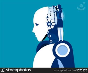 Businesswoman searching and analysis. Concept business vector illustration, Artificial intelligence, Engineer, Development.