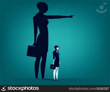 Businesswoman shadow pointing with him. Concept business illustration. Vector flat