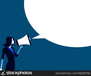 Businesswoman shouting in megaphone. Concept business vector illustration.