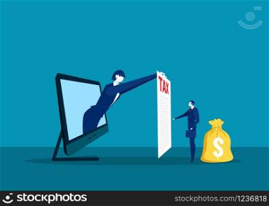 businesswoman show paper tax on laptop computer for pay tax concept vector illustrator.