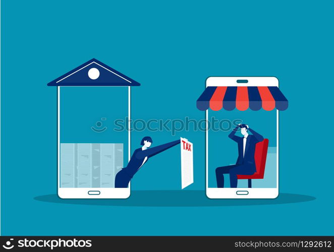 businesswoman show paper tax on laptop smartphone to trader for pay tax concept vector illustrator.