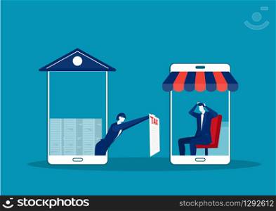 businesswoman show paper tax on laptop smartphone to trader for pay tax concept vector illustrator.