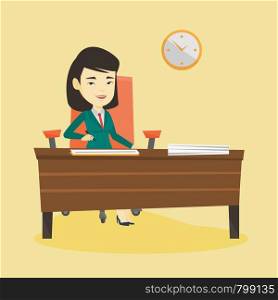 Businesswoman signing business documents. Woman is about to sign a business agreement. Confirmation of transaction by signing of business contract. Vector flat design illustration. Square layout.. Signing of business documents vector illustration.