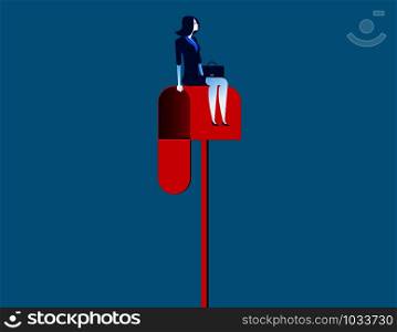 Businesswoman sitting on a mailbox. Concept business vector illustration.
