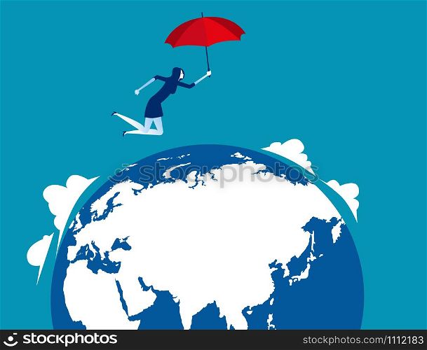 Businesswoman skydiving. Concept business vector illustration.